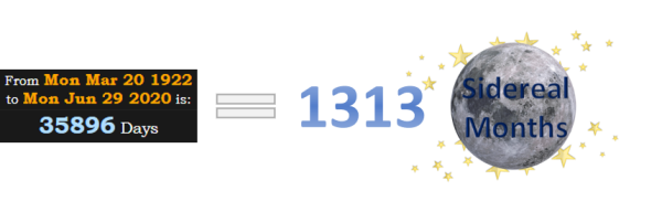 35896 Days = 1313 Sidereal Months