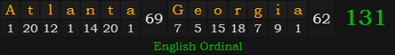 "Atlanta, Georgia" = 131 (English Ordinal)