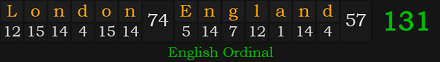 "London, England" = 131 (English Ordinal)