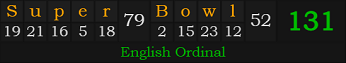 "Super Bowl" = 131 (English Ordinal)