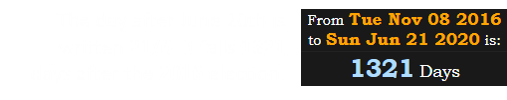 The day after June 20th is written 21/6. It falls 1321 days after the 2016 election: