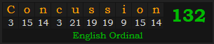 "Concussion" = 132 (English Ordinal)