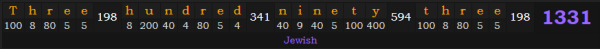 "Three hundred ninety-three" = 1331 (Jewish)