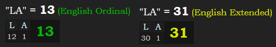 LA = 13 Ordinal & 31 Extended
