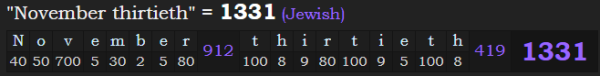 "November thirtieth" = 1331 (Jewish)