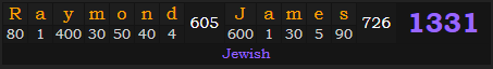 "Raymond James" = 1331 (Jewish)