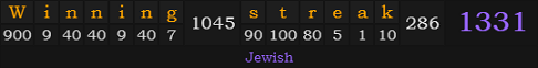 "Winning streak" = 1331 (Jewish)