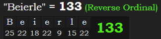 "Beierle" = 133 (Reverse Ordinal)