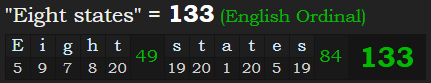 "Eight states" = 133 (English Ordinal)