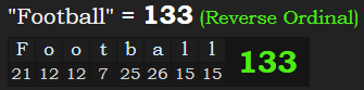 "Football" = 133 (Reverse Ordinal)