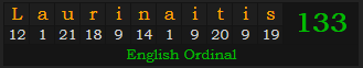 "Laurinaitis" = 133 (English Ordinal)