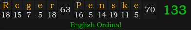 "Roger Penske" = 133 (English Ordinal)