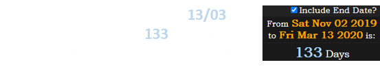 The national emergency on 13/03 was declared a span of 133 days after the date Fauci first became Director of NAID: