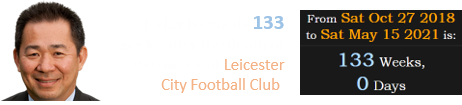 Today is exactly 133 weeks after the death of the owner of Leicester City Football Club: