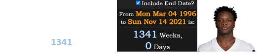 Michael Gallup returned from injury when he was a span of exactly 1341 weeks old: