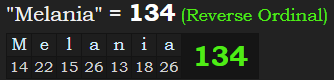 "Melania" = 134 (Reverse Ordinal)