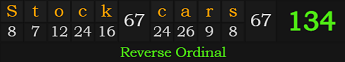 "Stock cars" = 134 (Reverse Ordinal)