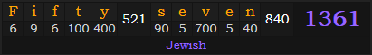 "Fifty-seven" = 1361 (Jewish)