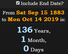 136 Years, 1 Month, 0 Days