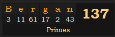 "Bergan" = 137 (Primes)