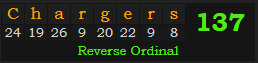 "Chargers" = 137 (Reverse Ordinal)