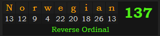 "Norwegian" = 137 (Reverse Ordinal)