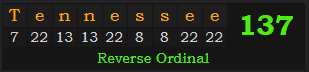 "Tennessee" = 137 (Reverse Ordinal)