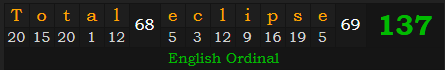 "Total eclipse" = 137 (English Ordinal)