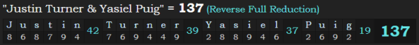 "Justin Turner & Yasiel Puig" = 137 (Reverse Full Reduction)