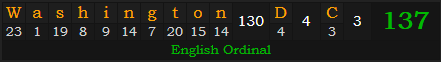 "Washington, D.C." = 137 (English Ordinal)