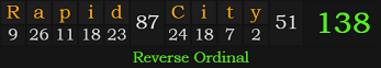 "Rapid City" = 138 (Reverse Ordinal)