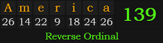 "America" = 139 (Reverse Ordinal)