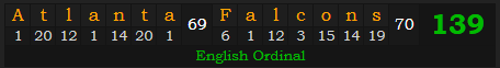 "Atlanta Falcons" = 139 (English Ordinal)