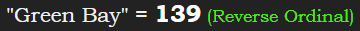 "Green Bay" = 139 (Reverse Ordinal)