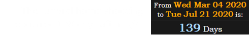 The funeral home shooting occurred 139 days after 3/4: