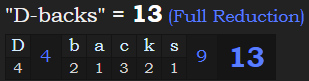 "D-backs" = 13 (Full Reduction)