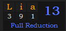 "Lia" = 13 (Full Reduction)