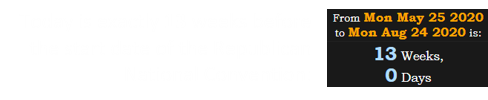 Today is exactly 13 weeks before the start date of the Republican National Convention:
