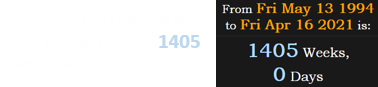 Black Hole Sun was released exactly 1405 weeks before the shooting: