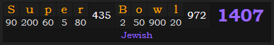 "Super Bowl" = 1407 (Jewish)