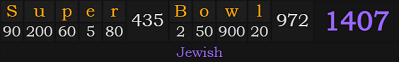 "Super Bowl" = 1407 (Jewish)