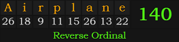 "Airplane" = 140 (Reverse Ordinal)