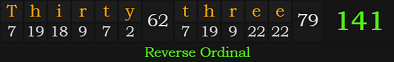 "Thirty-three" = 141 (Reverse Ordinal)