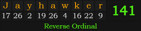 "Jayhawker" = 141 (Reverse Ordinal)