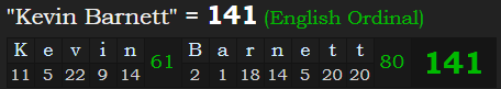 "Kevin Barnett" = 141 (English Ordinal)