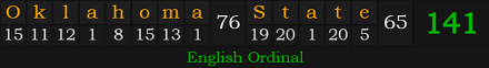 "Oklahoma State" = 141 (English Ordinal)