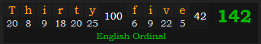 "Thirty-five" = 142 (English Ordinal)