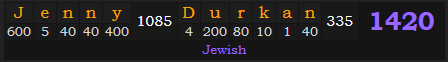 "Jenny Durkan" = 1420 (Jewish)