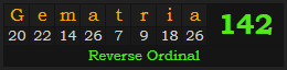 "Gematria" = 142 (Reverse Ordinal)