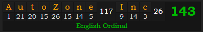 "AutoZone, Inc." = 143 (English Ordinal)